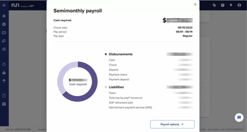 Snapshot of ADP payroll information