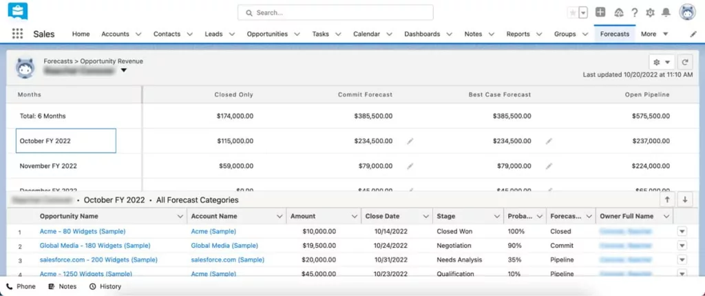 Salesforce Sales Cloud opportunity page