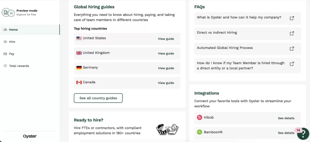 Oyster home page for global hiring