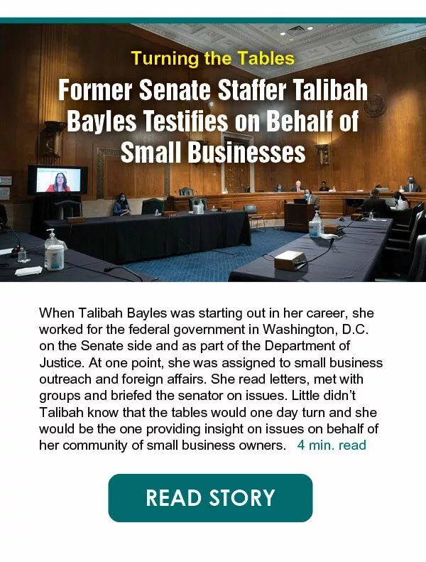 Former Senate Staffer Talibah Bayles Testifies on Behalf of Small Businesses